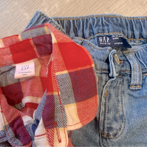 GAP • 18/24M Red and Blue Plaid Shirt with Blue Jeans Set - Picture 2 of 2